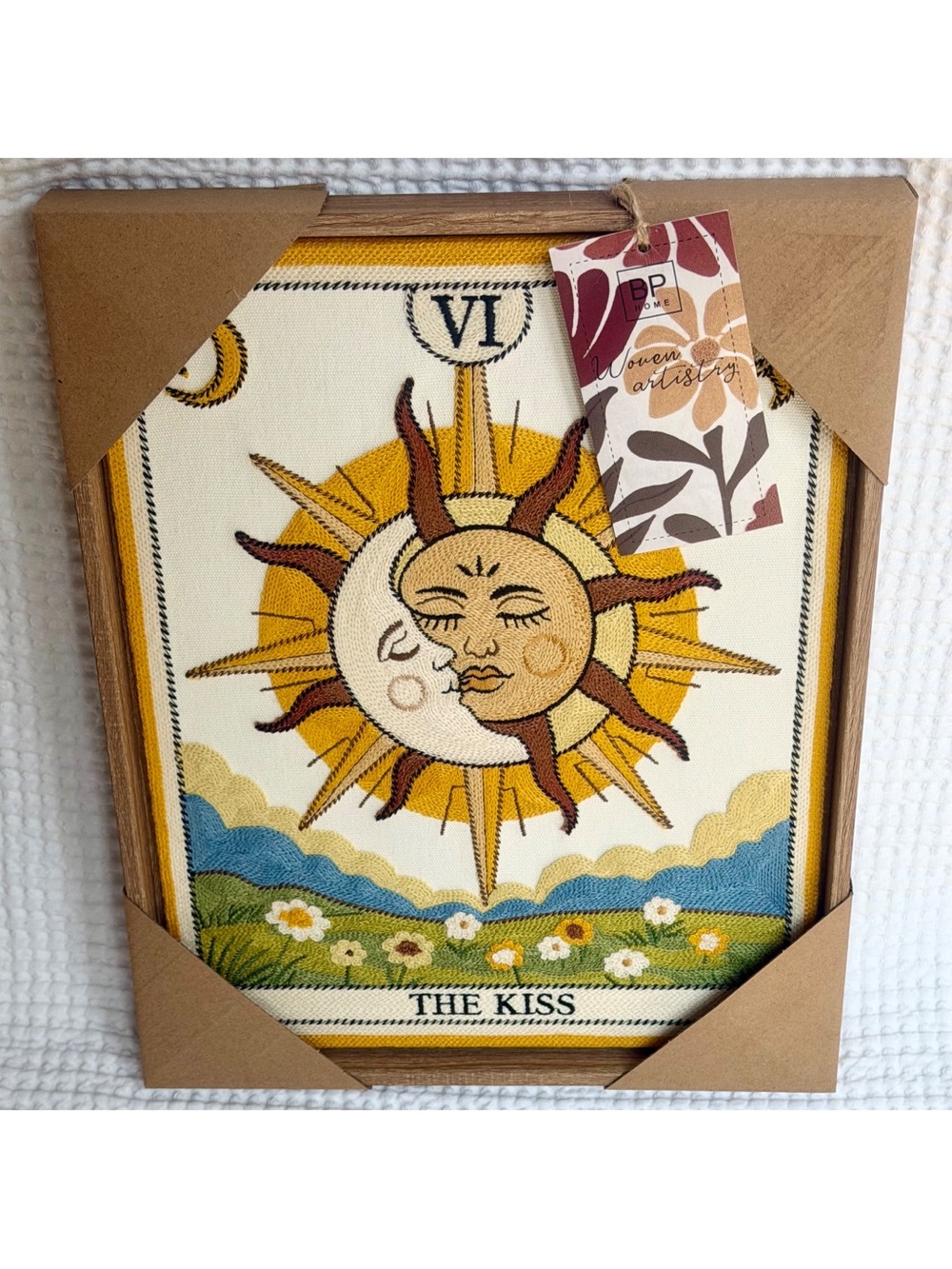 BP Home The Kiss Sun Moon Embroidery Celestial Wall Art Tarot Lovers Decor 12x15